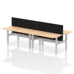 Air Back-to-Back 1600 x 800mm Height Adjustable 4 Person Bench Desk Maple Top with Cable Ports Silver Frame with Black Straight Screen HA02385