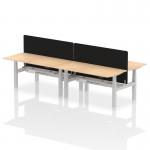 Air Back-to-Back 1600 x 800mm Height Adjustable 4 Person Office Bench Desk Maple Top with Cable Ports Silver Frame with Black Straight Screen HA02385