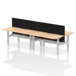 Air Back-to-Back 1600 x 800mm Height Adjustable 4 Person Bench Desk Maple Top with Scalloped Edge Silver Frame with Black Straight Screen HA02391