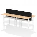 Air Back-to-Back 1600 x 800mm Height Adjustable 4 Person Office Bench Desk Maple Top with Scalloped Edge White Frame with Black Straight Screen HA02393