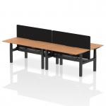 Air Back-to-Back 1600 x 800mm Height Adjustable 4 Person Office Bench Desk Oak Top with Scalloped Edge Black Frame with Black Straight Screen HA02401