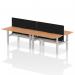 Air Back-to-Back 1600 x 800mm Height Adjustable 4 Person Office Bench Desk Oak Top with Scalloped Edge Silver Frame with Black Straight Screen HA02403