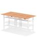 Air Back-to-Back 1600 x 800mm Height Adjustable 4 Person Bench Desk Oak Top with Scalloped Edge White Frame HA02404