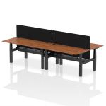 Air Back-to-Back 1600 x 800mm Height Adjustable 4 Person Bench Desk Walnut Top with Cable Ports Black Frame with Black Straight Screen HA02407
