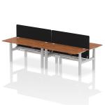 Air Back-to-Back 1600 x 800mm Height Adjustable 4 Person Bench Desk Walnut Top with Cable Ports Silver Frame with Black Straight Screen HA02409