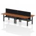 Air Back-to-Back 1600 x 800mm Height Adjustable 4 Person Office Bench Desk Walnut Top with Scalloped Edge Black Frame with Black Straight Screen HA02413