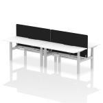 Air Back-to-Back 1600 x 800mm Height Adjustable 4 Person Bench Desk White Top with Scalloped Edge Silver Frame with Black Straight Screen HA02427