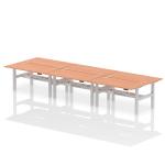 Air Back-to-Back 1600 x 800mm Height Adjustable 6 Person Bench Desk Beech Top with Cable Ports Silver Frame HA02432