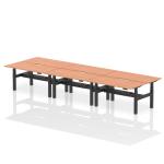 Air Back-to-Back 1600 x 800mm Height Adjustable 6 Person Bench Desk Beech Top with Scalloped Edge Black Frame HA02436