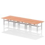 Air Back-to-Back 1600 x 800mm Height Adjustable 6 Person Bench Desk Beech Top with Scalloped Edge Silver Frame HA02438