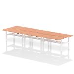 Air Back-to-Back 1600 x 800mm Height Adjustable 6 Person Bench Desk Beech Top with Scalloped Edge White Frame HA02440