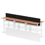 Air Back-to-Back 1600 x 800mm Height Adjustable 6 Person Bench Desk Beech Top with Scalloped Edge White Frame with Black Straight Screen HA02441
