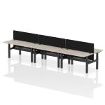Air Back-to-Back 1600 x 800mm Height Adjustable 6 Person Bench Desk Grey Oak Top with Cable Ports Black Frame with Black Straight Screen HA02443