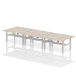 Air Back-to-Back 1600 x 800mm Height Adjustable 6 Person Bench Desk Grey Oak Top with Cable Ports Silver Frame HA02444