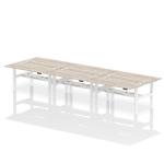 Air Back-to-Back 1600 x 800mm Height Adjustable 6 Person Bench Desk Grey Oak Top with Cable Ports White Frame HA02446