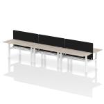 Air Back-to-Back 1600 x 800mm Height Adjustable 6 Person Bench Desk Grey Oak Top with Cable Ports White Frame with Black Straight Screen HA02447