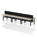 Air Back-to-Back 1600 x 800mm Height Adjustable 6 Person Bench Desk Grey Oak Top with Scalloped Edge Black Frame with Black Straight Screen HA02449