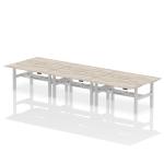 Air Back-to-Back 1600 x 800mm Height Adjustable 6 Person Bench Desk Grey Oak Top with Scalloped Edge Silver Frame HA02450