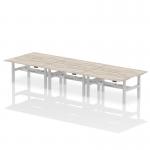 Air Back-to-Back 1600 x 800mm Height Adjustable 6 Person Bench Desk Grey Oak Top with Scalloped Edge Silver Frame HA02450