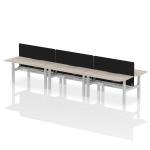 Air Back-to-Back 1600 x 800mm Height Adjustable 6 Person Bench Desk Grey Oak Top with Scalloped Edge Silver Frame with Black Straight Screen HA02451