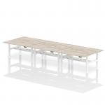 Air Back-to-Back 1600 x 800mm Height Adjustable 6 Person Bench Desk Grey Oak Top with Scalloped Edge White Frame HA02452