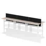 Air Back-to-Back 1600 x 800mm Height Adjustable 6 Person Bench Desk Grey Oak Top with Scalloped Edge White Frame with Black Straight Screen HA02453