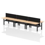 Air Back-to-Back 1600 x 800mm Height Adjustable 6 Person Bench Desk Maple Top with Cable Ports Black Frame with Black Straight Screen HA02455