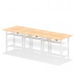 Air Back-to-Back 1600 x 800mm Height Adjustable 6 Person Office Bench Desk Maple Top with Cable Ports White Frame HA02458