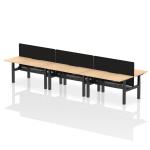 Air Back-to-Back 1600 x 800mm Height Adjustable 6 Person Bench Desk Maple Top with Scalloped Edge Black Frame with Black Straight Screen HA02461