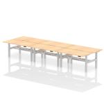 Air Back-to-Back 1600 x 800mm Height Adjustable 6 Person Bench Desk Maple Top with Scalloped Edge Silver Frame HA02462