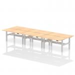 Air Back-to-Back 1600 x 800mm Height Adjustable 6 Person Office Bench Desk Maple Top with Scalloped Edge Silver Frame HA02462