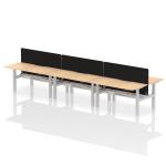 Air Back-to-Back 1600 x 800mm Height Adjustable 6 Person Bench Desk Maple Top with Scalloped Edge Silver Frame with Black Straight Screen HA02463