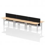 Air Back-to-Back 1600 x 800mm Height Adjustable 6 Person Office Bench Desk Maple Top with Scalloped Edge Silver Frame with Black Straight Screen HA02463