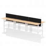 Air Back-to-Back 1600 x 800mm Height Adjustable 6 Person Office Bench Desk Maple Top with Scalloped Edge White Frame with Black Straight Screen HA02465