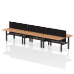 Air Back-to-Back 1600 x 800mm Height Adjustable 6 Person Bench Desk Oak Top with Cable Ports Black Frame with Black Straight Screen HA02467