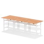 Air Back-to-Back 1600 x 800mm Height Adjustable 6 Person Bench Desk Oak Top with Cable Ports White Frame HA02470