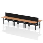 Air Back-to-Back 1600 x 800mm Height Adjustable 6 Person Bench Desk Oak Top with Scalloped Edge Black Frame with Black Straight Screen HA02473