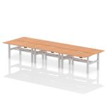 Air Back-to-Back 1600 x 800mm Height Adjustable 6 Person Bench Desk Oak Top with Scalloped Edge Silver Frame HA02474