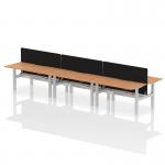 Air Back-to-Back 1600 x 800mm Height Adjustable 6 Person Office Bench Desk Oak Top with Scalloped Edge Silver Frame with Black Straight Screen HA02475