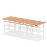 Air Back-to-Back 1600 x 800mm Height Adjustable 6 Person Bench Desk Oak Top with Scalloped Edge White Frame HA02476
