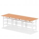 Air Back-to-Back 1600 x 800mm Height Adjustable 6 Person Office Bench Desk Oak Top with Scalloped Edge White Frame HA02476