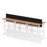 Air Back-to-Back 1600 x 800mm Height Adjustable 6 Person Office Bench Desk Oak Top with Scalloped Edge White Frame with Black Straight Screen HA02477