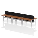 Air Back-to-Back 1600 x 800mm Height Adjustable 6 Person Bench Desk Walnut Top with Cable Ports Silver Frame with Black Straight Screen HA02481