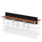 Air Back-to-Back 1600 x 800mm Height Adjustable 6 Person Bench Desk Walnut Top with Cable Ports White Frame with Black Straight Screen HA02483