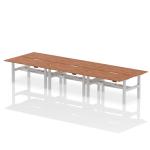Air Back-to-Back 1600 x 800mm Height Adjustable 6 Person Bench Desk Walnut Top with Scalloped Edge Silver Frame HA02486