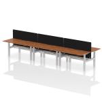 Air Back-to-Back 1600 x 800mm Height Adjustable 6 Person Bench Desk Walnut Top with Scalloped Edge Silver Frame with Black Straight Screen HA02487