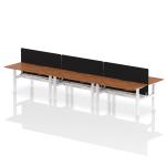 Air Back-to-Back 1600 x 800mm Height Adjustable 6 Person Bench Desk Walnut Top with Scalloped Edge White Frame with Black Straight Screen HA02489