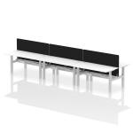 Air Back-to-Back 1600 x 800mm Height Adjustable 6 Person Bench Desk White Top with Cable Ports Silver Frame with Black Straight Screen HA02493