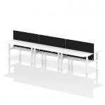 Air Back-to-Back 1600 x 800mm Height Adjustable 6 Person Office Bench Desk White Top with Cable Ports White Frame with Black Straight Screen HA02495