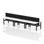 Air Back-to-Back 1600 x 800mm Height Adjustable 6 Person Bench Desk White Top with Scalloped Edge Black Frame with Black Straight Screen HA02497